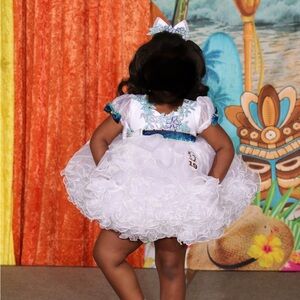 White and Blue babydoll pageant dress